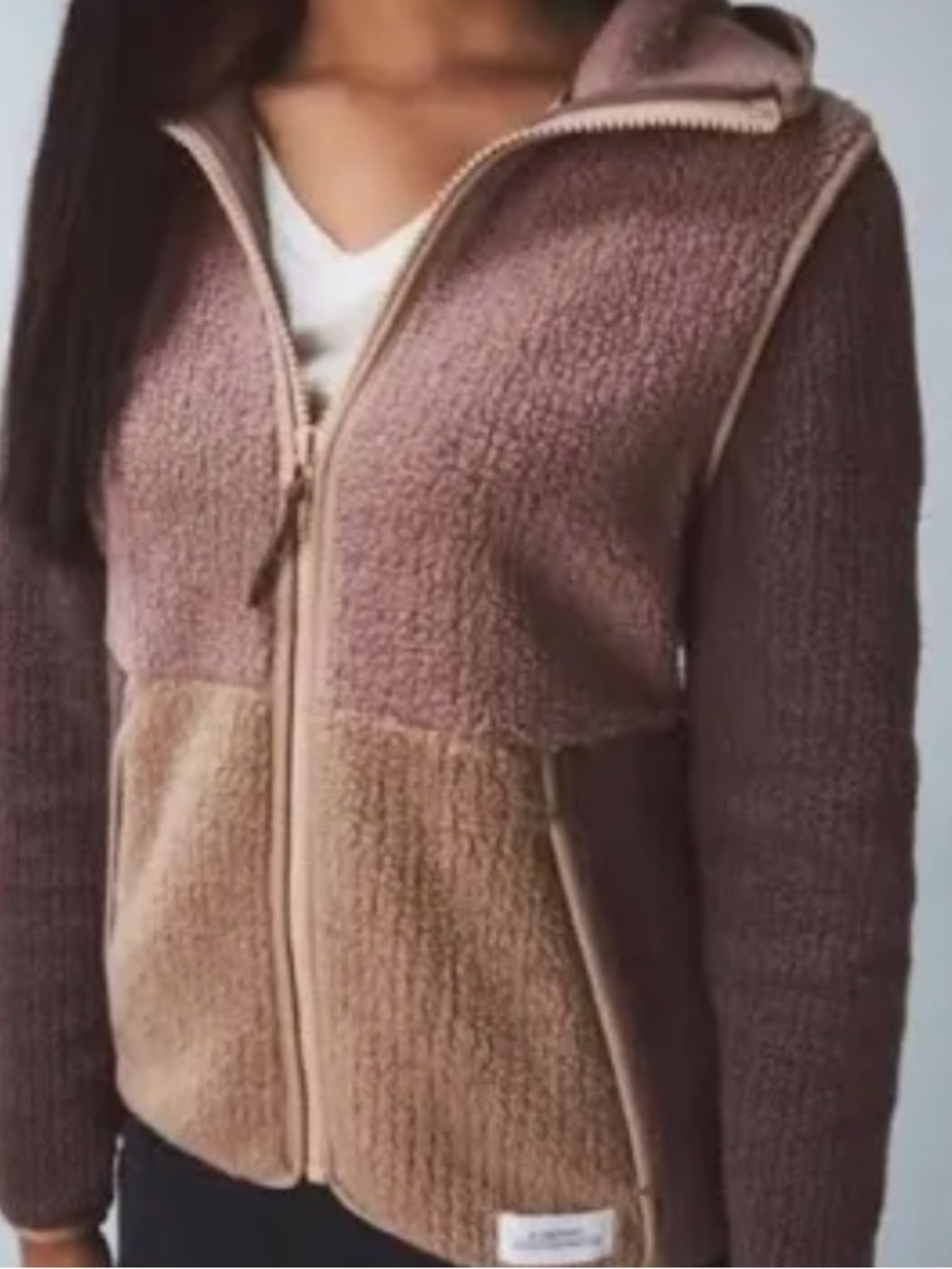 Colorblock Sherpa Zip Hoodie in Mauve, Taupe & Chocolate